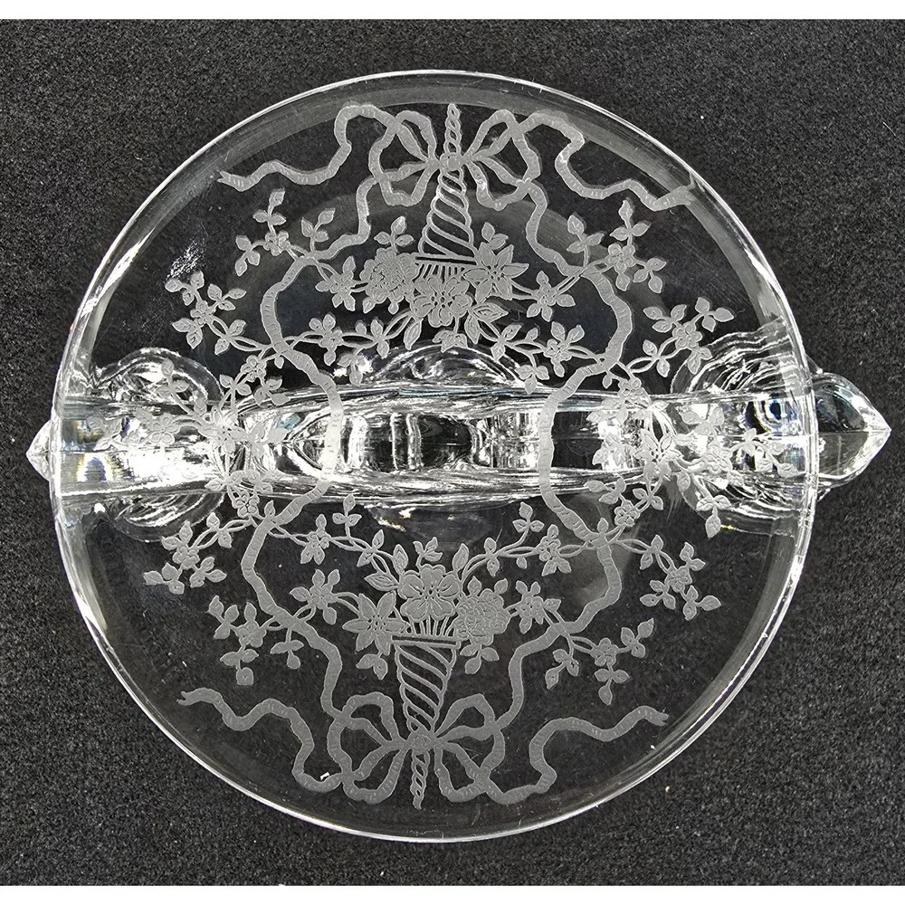 Vintage Fostoria Crystal Baroque Candlestick Holder 3‎ Light w/ Arcady Etch 30s